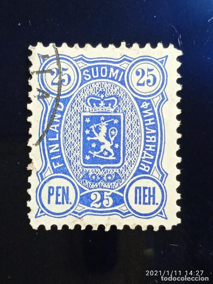 FINLANDIA SUOMI 25 PEN, ESCUDO ARMAS, AÑO 1889 (Sellos - Extranjero - Europa - Finlandia)