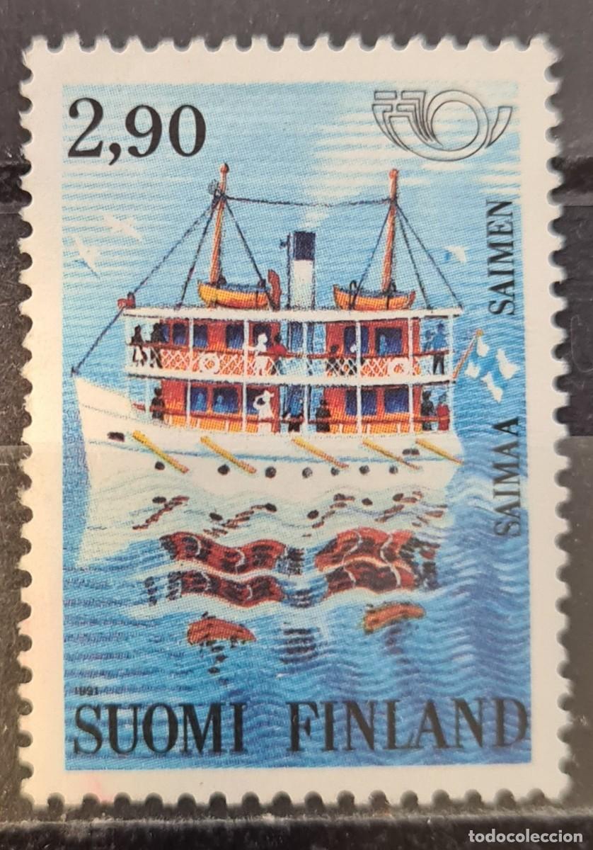 Sellos: Sello usado de Finlandia 1991: barco sobre el lago Sauma