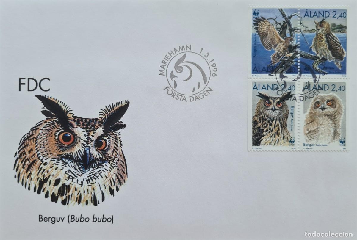 Sellos: Sobre de primer d&iacute;a de Aland 1996. Protecci&oacute;n de la fauna: el buho real (Bubo bubo)