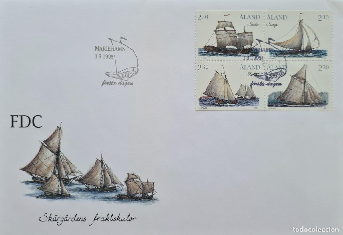 Sellos: Sobre de primer d&iacute;a de Aland 1995: barcos de transporte al archipi&eacute;lago