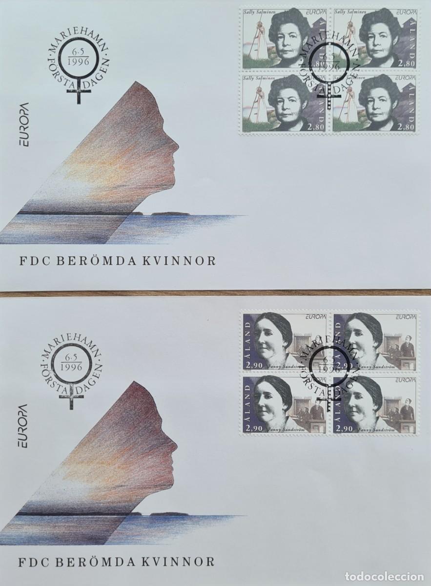 Selos: Dos sobres de primer d&iacute;a de Aland 1996. Europa: mujeres c&eacute;lebres