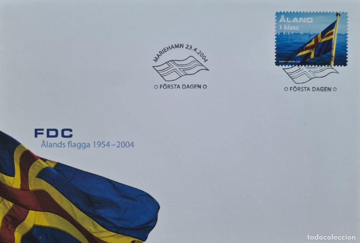Selos: Sobre de primer d&iacute;a de Aland 2004: bandera de Aland