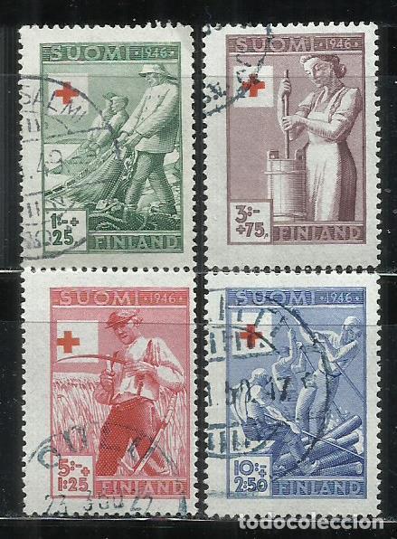 Sellos: 0381A-SERIE COMPLETA FINLANDIA CRUZ ROJA 1946 N&ordm; 305/308