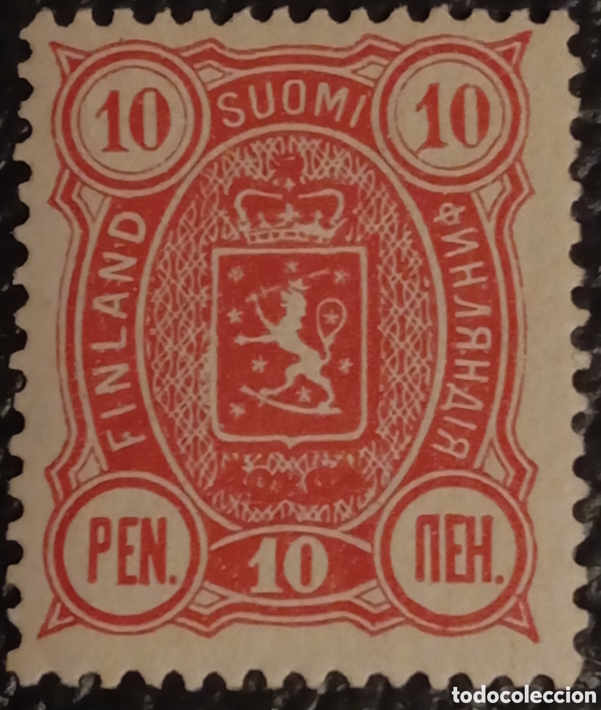 Sellos: Finlandia 1889 - Escudo 10p Carm&iacute;n - Michel 29 - Nuevo Con Fijasellos MH