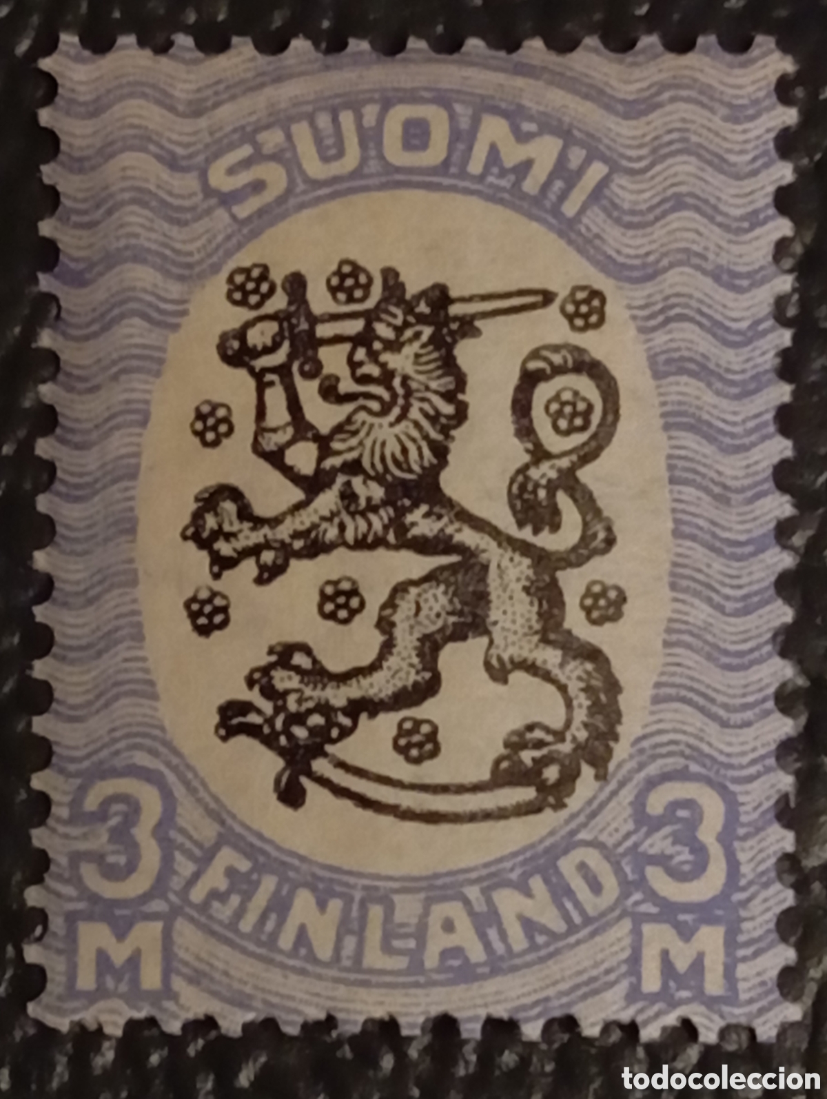 Sellos: Finlandia 1917 Escudo Le&oacute;n 3M Negro/Azul - Cat. Michel #95 / Scott #106 - MNH