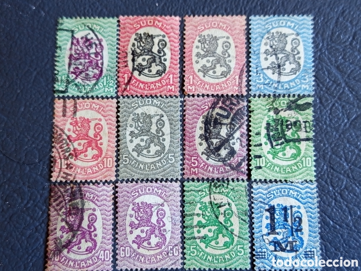 Sellos: Finlandia 1917-1929 Lote De 12 Sellos Usados Le&oacute;n Escudo De Armas