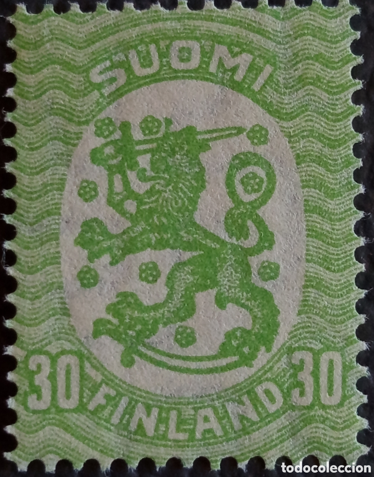 Sellos: Finlandia 1925 Le&oacute;n Rampante 30 Penni Verde Filigrana Esv&aacute;stica MNH Michel 130