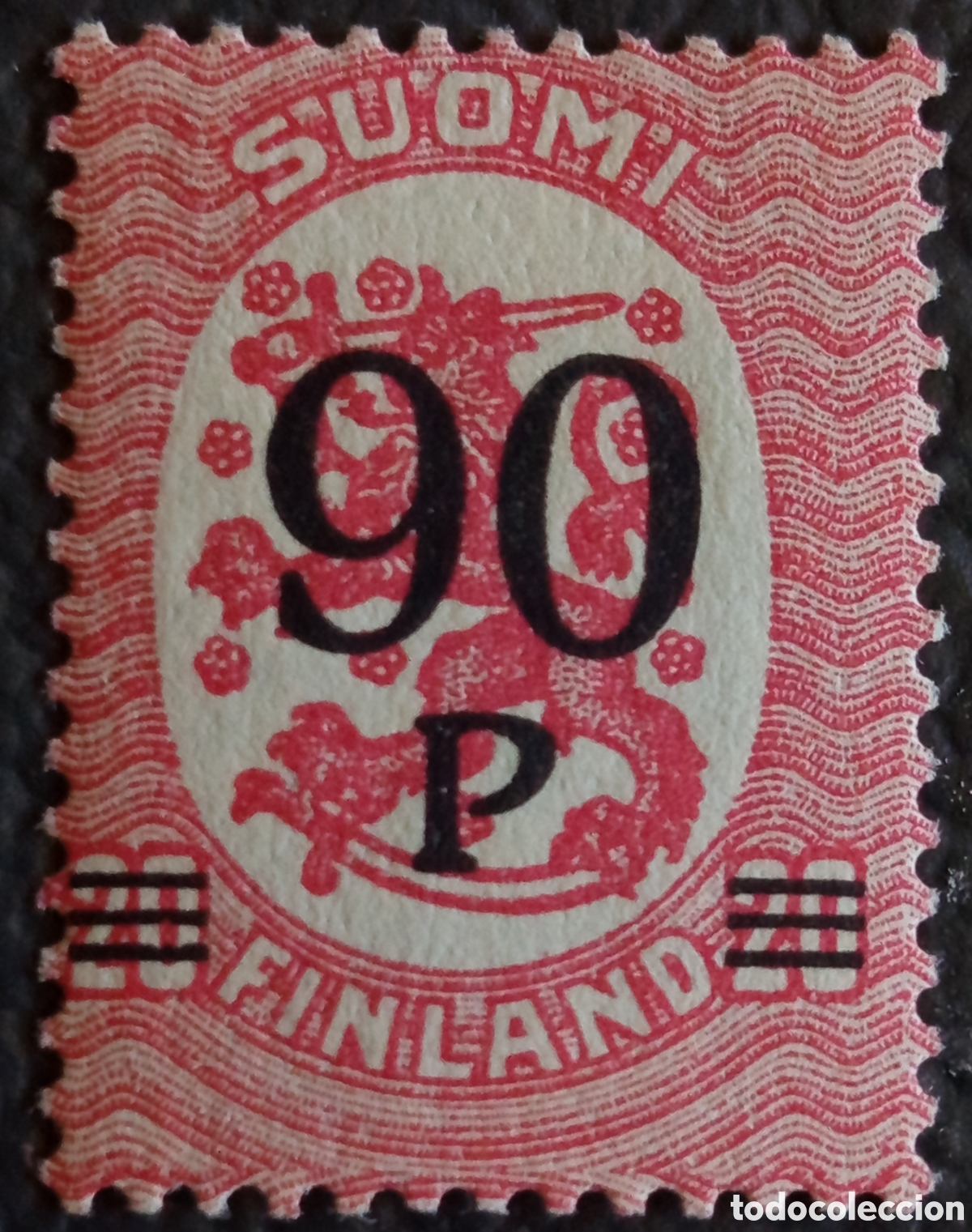 Sellos: Finlandia 1931 Suomi Finland Le&oacute;n Rosa Sobrecarga 90p Scott #195 MNH