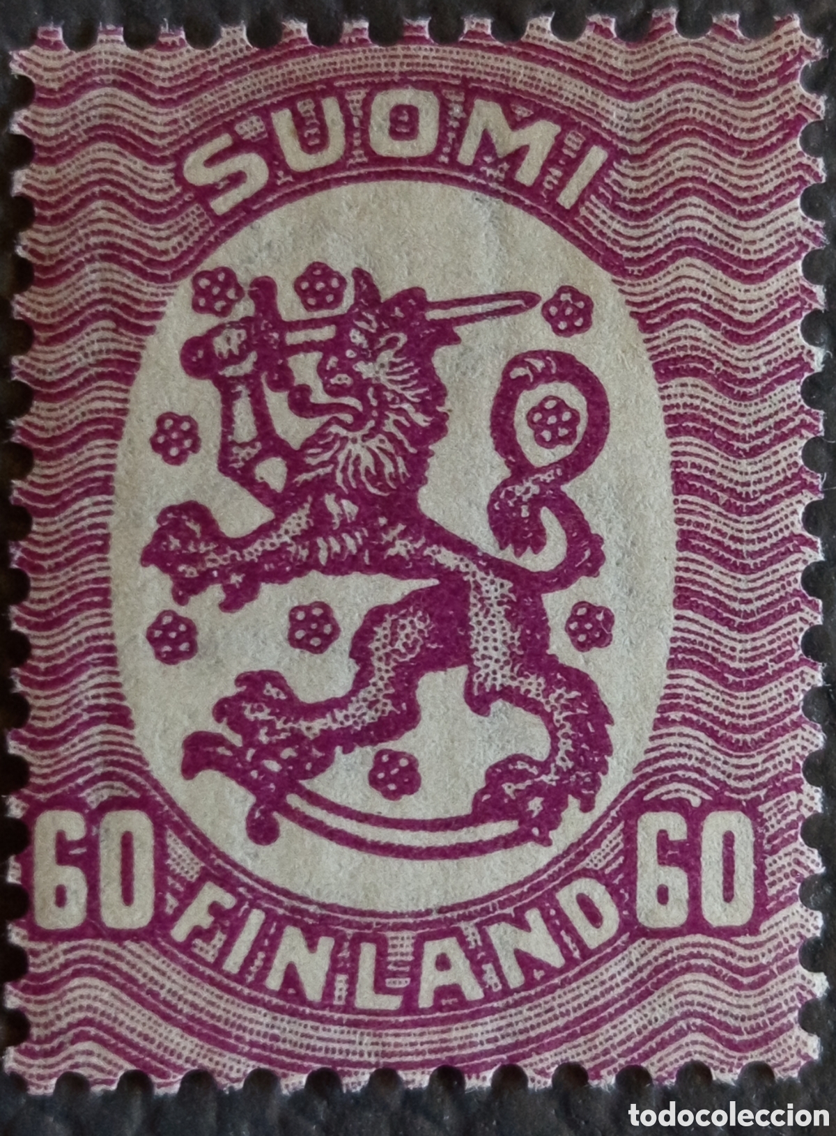 Sellos: Finlandia 1921 Suomi Finland Le&oacute;n 60p Violeta Scott #113 MNH