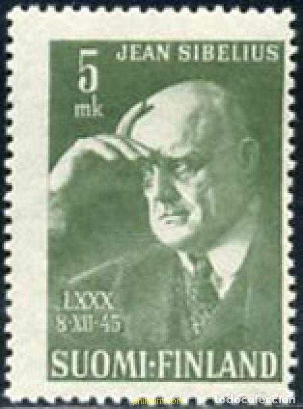 Sellos: 93410 MNH FINLANDIA 1945 80 ANIVERSARIO DEL NACIMIENTO DEL COMPOSITOR JEAN SIBELIUS