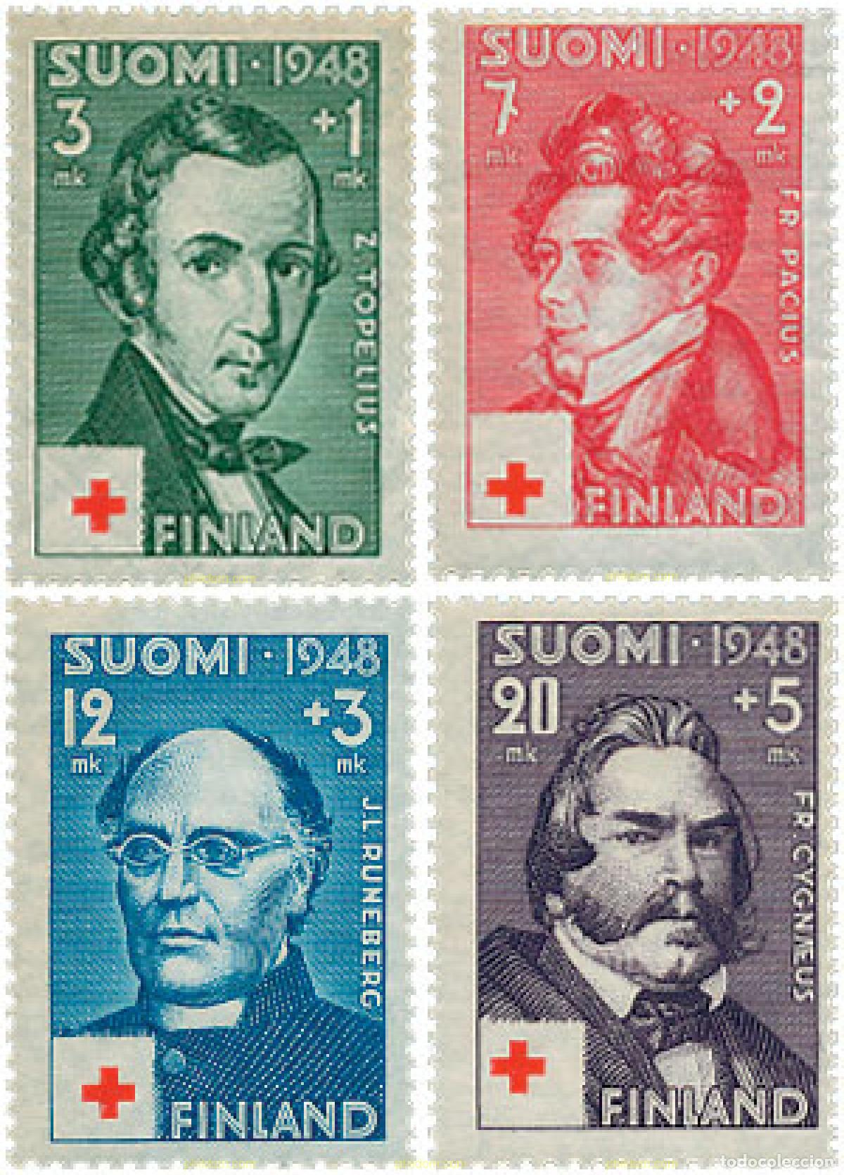 Sellos: 102581 MNH FINLANDIA 1948 A BENEFICIO DE LA CRUZ ROJA. CELEBRIDADES