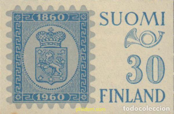 Sellos: 102732 MNH FINLANDIA 1960 EXPOSICION FILATELICA Y CENTENARIO DEL PRIMER SELLO DENTADO EN SERPENTIN