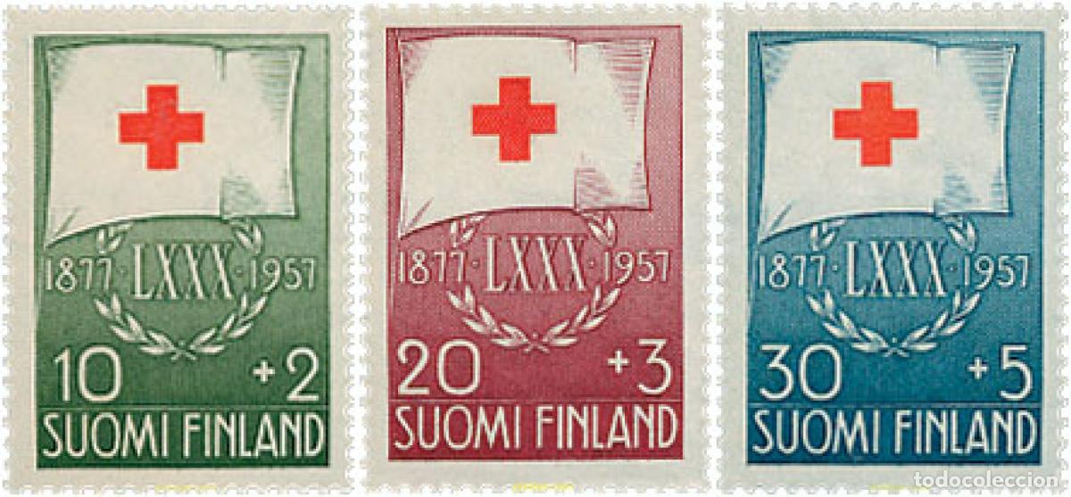 Sellos: 102701 MNH FINLANDIA 1957 80 ANIVERSARIO DE LA CRUZ ROJA