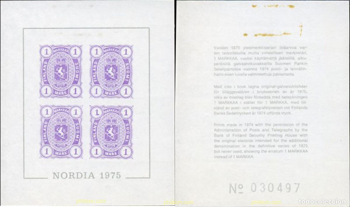 Sellos: 210254 HINGED FINLANDIA 1975 NORDIA 1975. EXPOSICION FILATELICA NORDICA