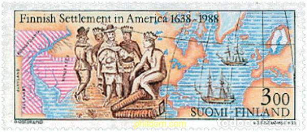 Sellos: 103200 MNH FINLANDIA 1988 350 ANIVERSARIO DE LA LLEGADA A LAS AMERICAS DE LOS PRIMEROS IMMIGRANTES