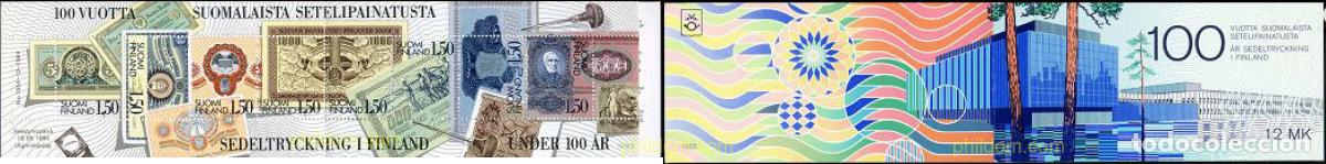 Sellos: 105558 MNH FINLANDIA 1985 CENTENARIO DE LA IMPRESION DE LOS BILLETES DE BANCO POR EL BANCO DE FINLA