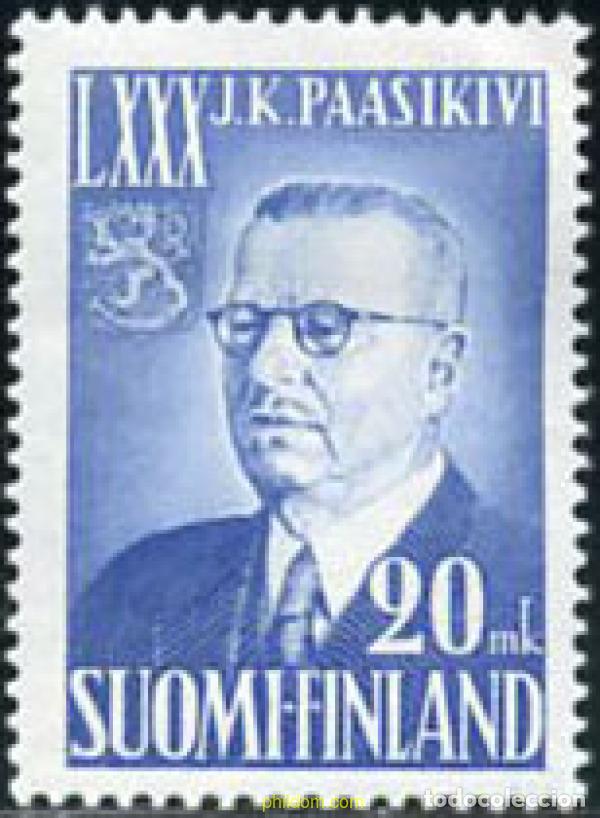 Sellos: 103541 MNH FINLANDIA 1950 80 ANIVERSARIO DEL PRESIDENTE JUHO PAASIKIVI