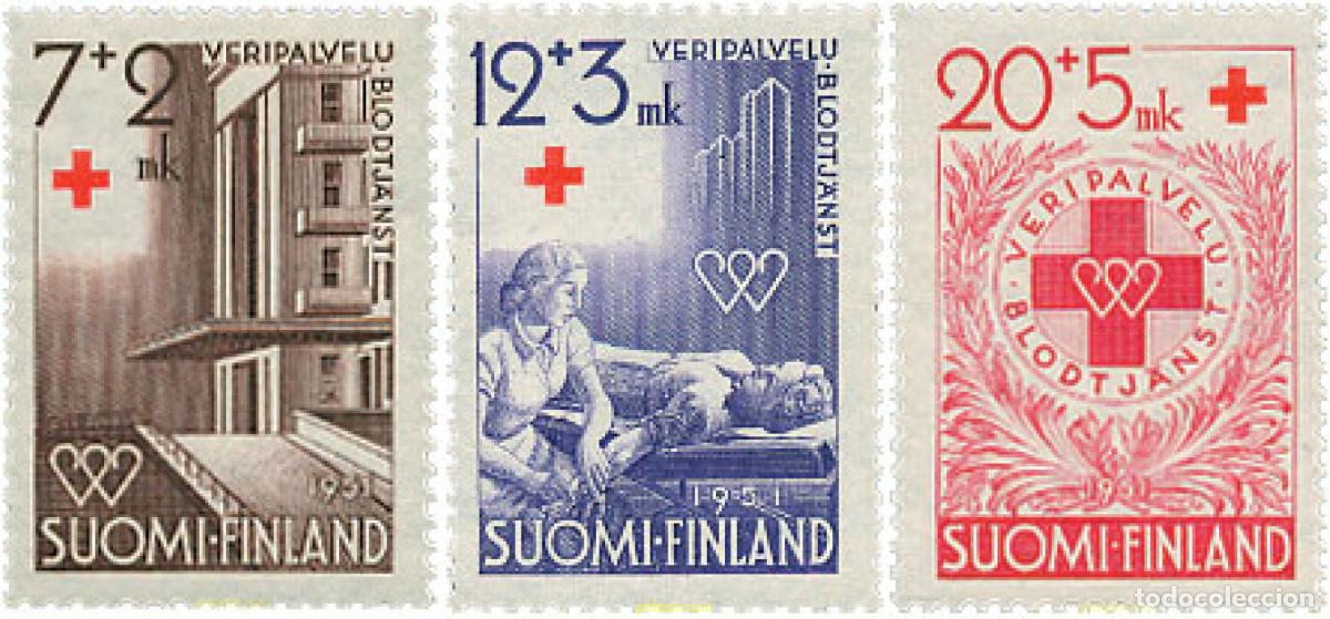 Sellos: 103542 MNH FINLANDIA 1951 A BENEFICIO DE LA CRUZ ROJA. DONACION DE SANGRE