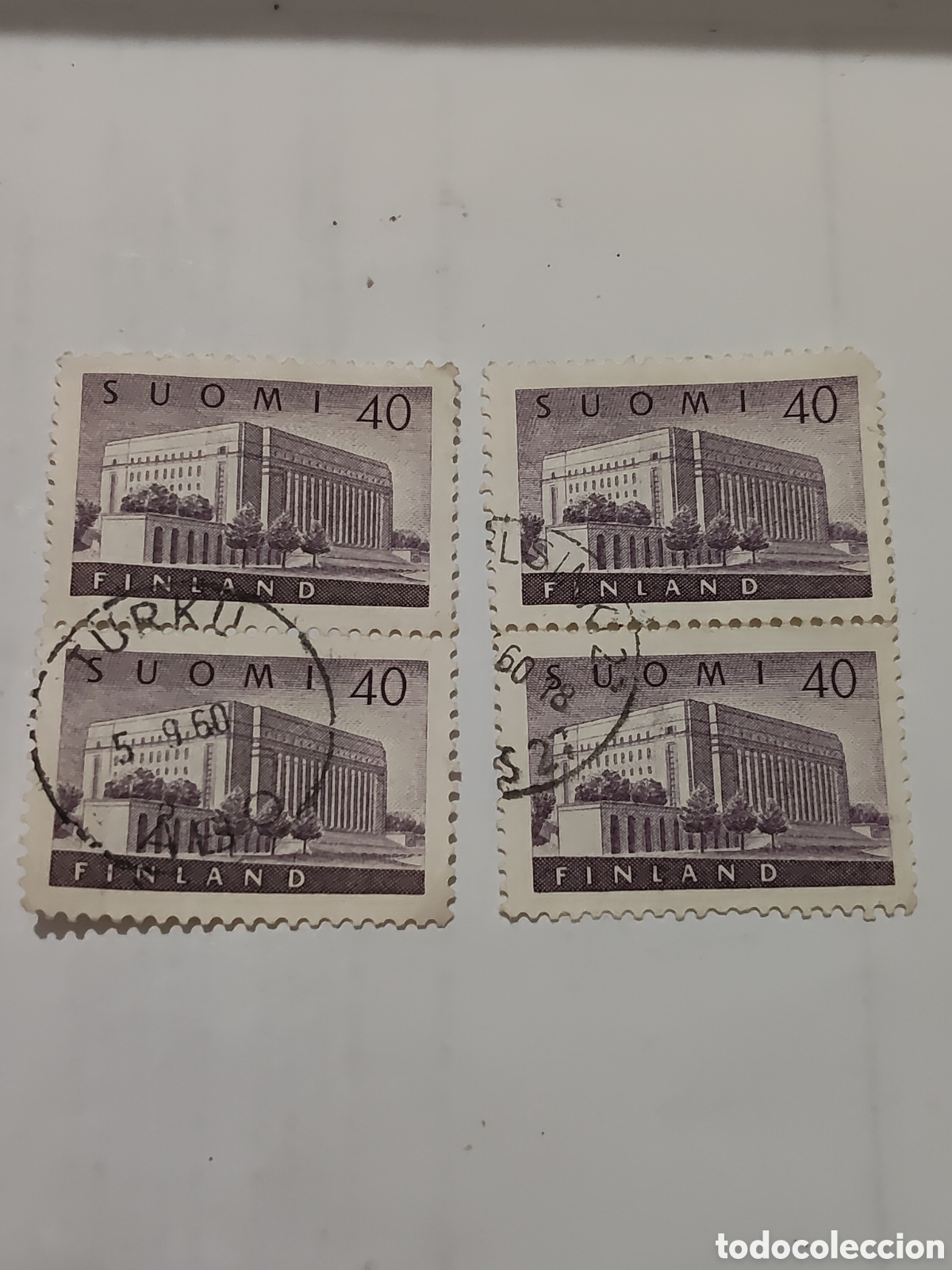 Sellos: 4 Sellos de Finlandia en bloques de 2 Palacios del Parlamento 1963-67 usado
