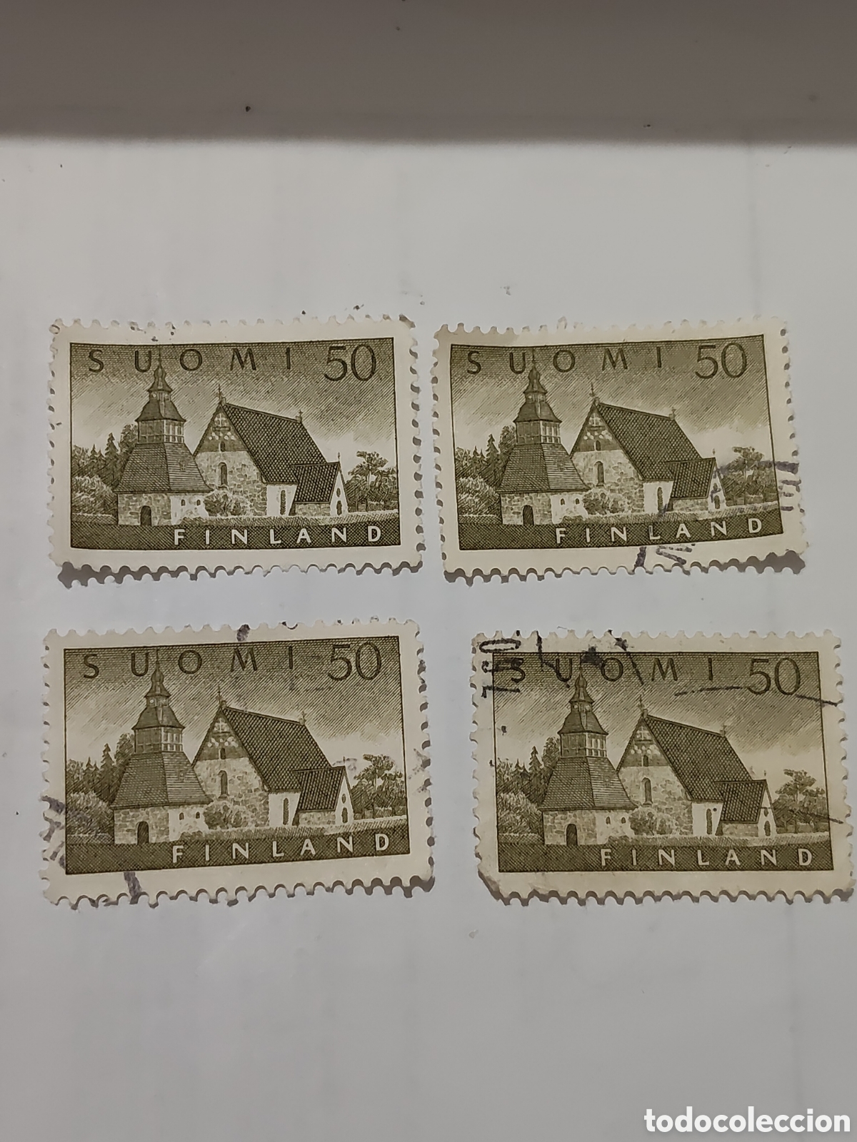Sellos: 4 Sellos de Finlandia Iglesia medieval de Lammi 1957