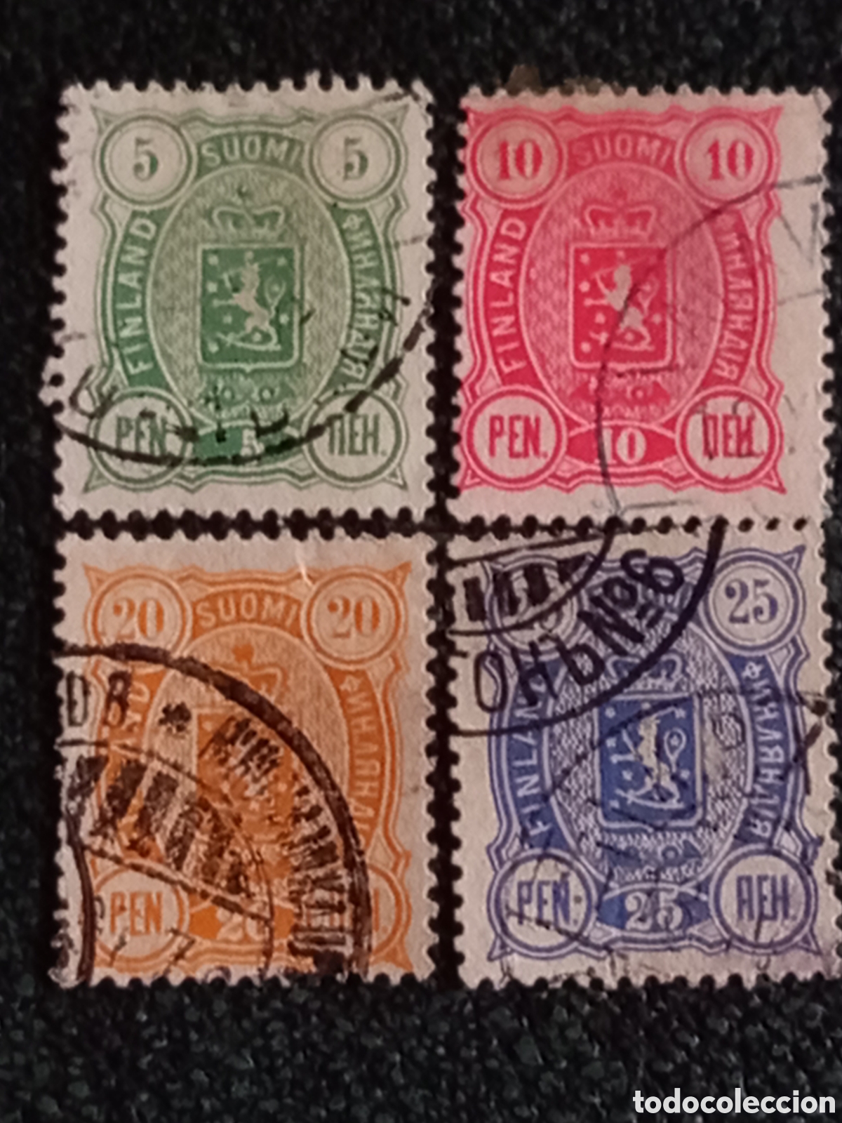 Sellos: Lote 4 Sellos Finlandia 1891 Escudo de Armas Tipo Ruso Usados Scott #46/#52