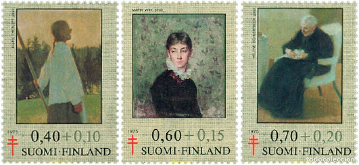 Sellos: 102980 MNH FINLANDIA 1975 A BENEFICIO DE LAS OBRAS ANTI-TUBERCULOSIS. PINTURAS DE ARTISTAS FEMININA