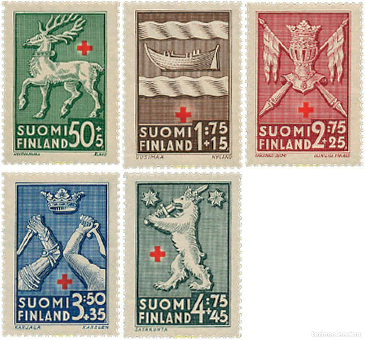 Sellos: 102528 HINGED FINLANDIA 1942 A BENEFICIO DE LA CRUZ ROJA. ESCUDOS DE PROVINCIAS