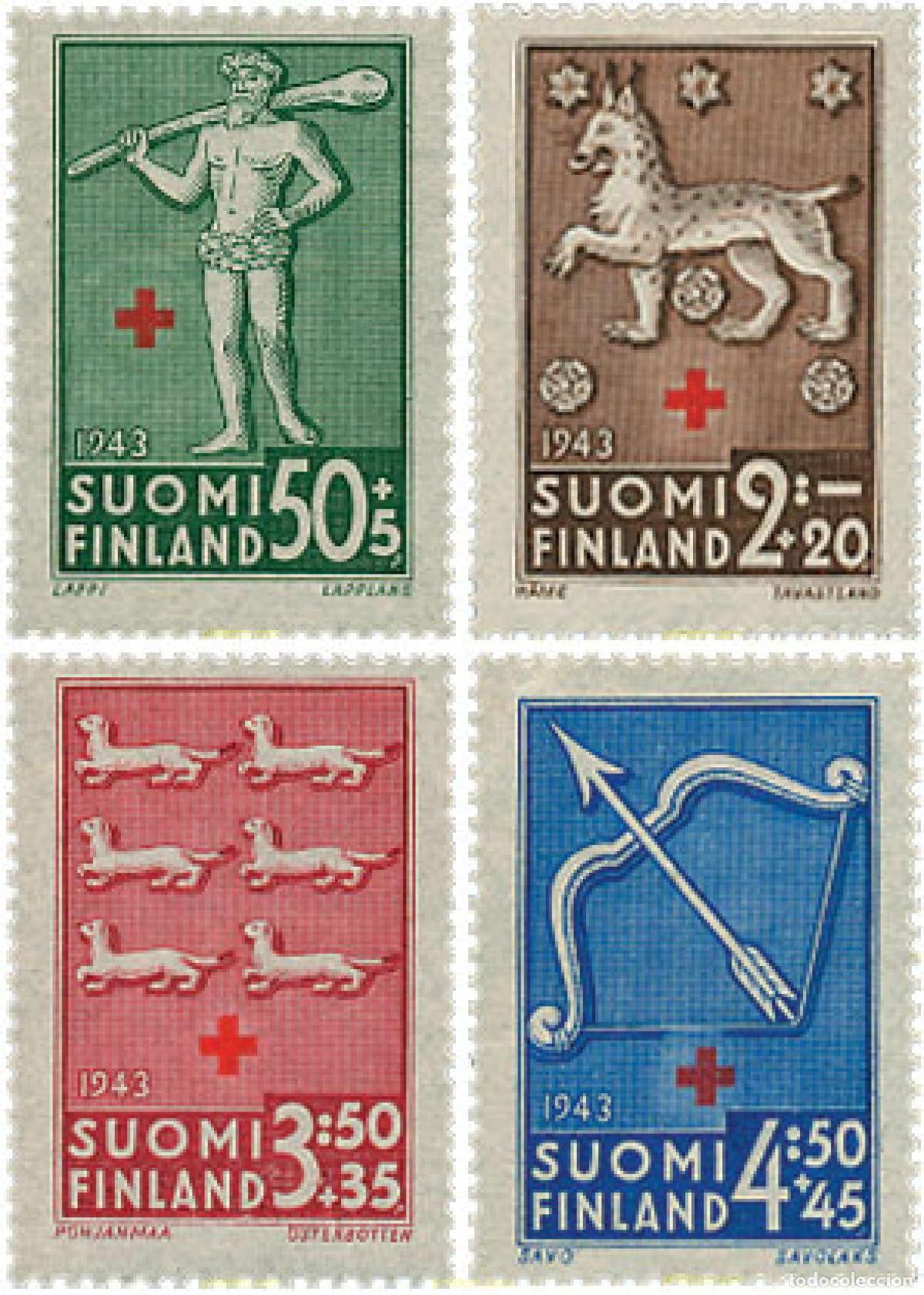 Sellos: 103477 MNH FINLANDIA 1943 A BENEFICIO DE LA CRUZ ROJA. ESCUDOS DE PROVINCIAS