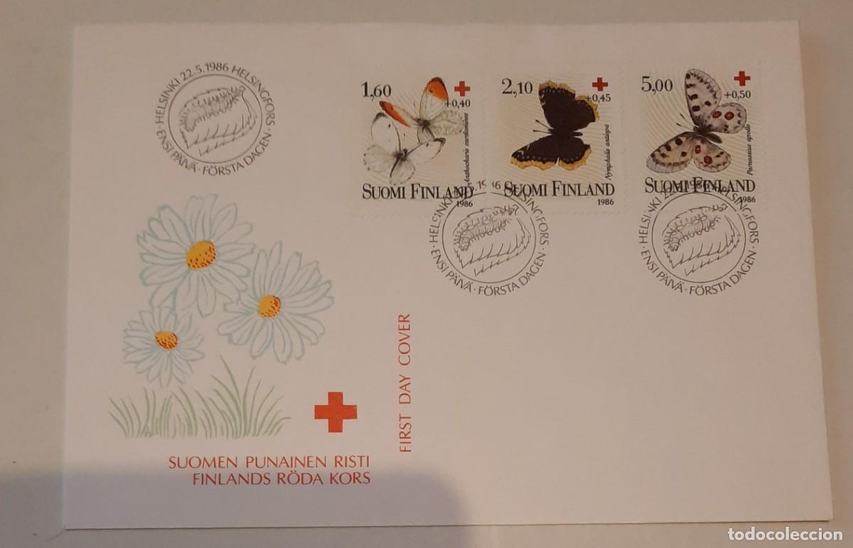 Stamps: FDC Cruz Roja de Finlandia mariposas Helsinki 22.5.1986