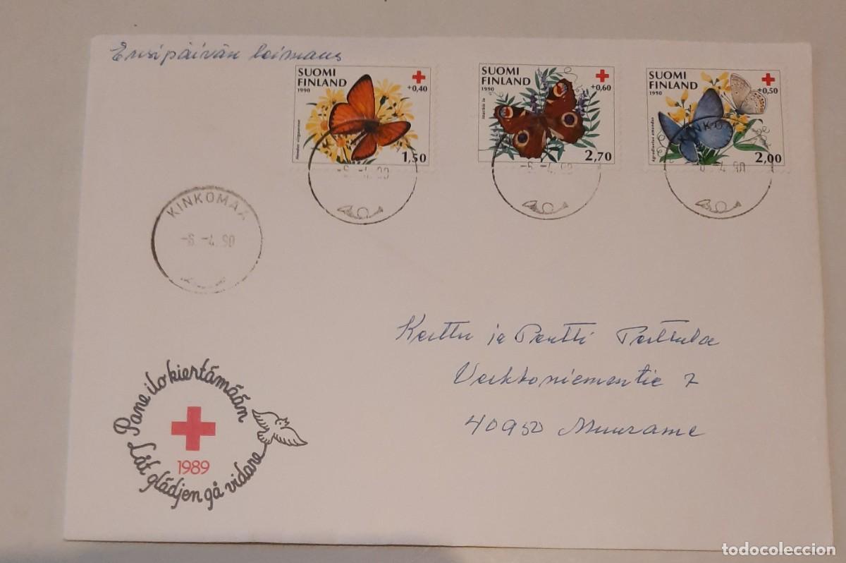 Stamps: FDC Cruz Roja de Finlandia mariposas usado Kinkomaa 6.4.1990