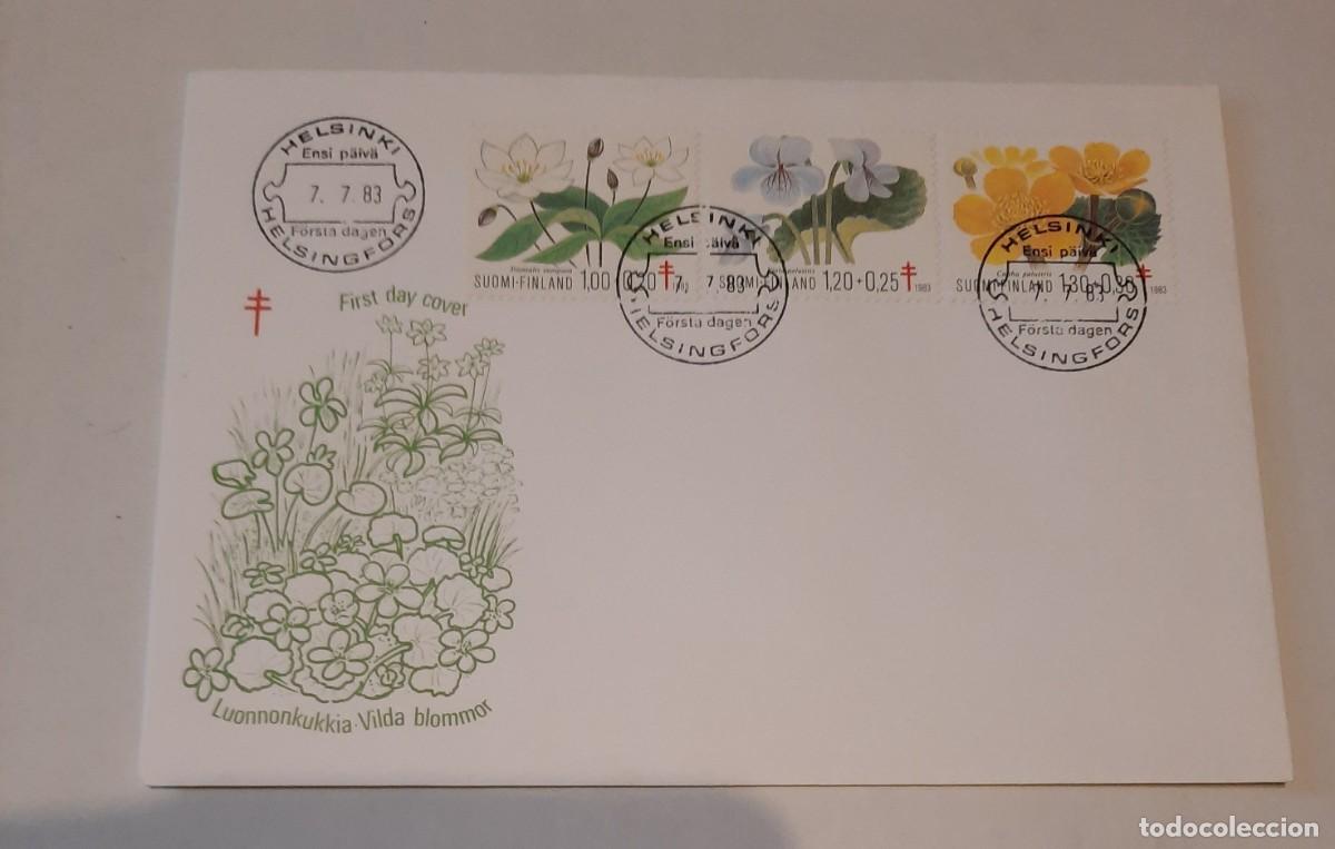 Stamps: FDC Tuberculosis tres sellos de flores silvestres Helsinki 7.7.83
