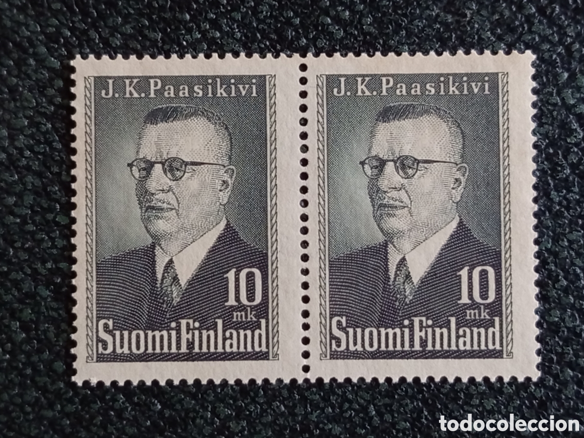 Sellos: Finlandia 1950 Pareja Presidente J. K. Paasikivi 10mk MNH Facit 383 YT 374