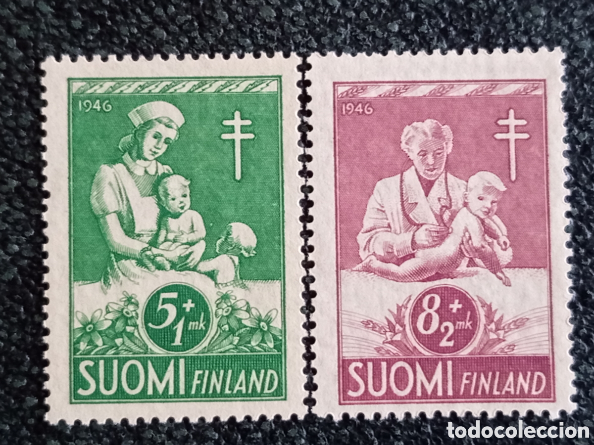 Sellos: Finlandia 1946 Lote 2 Sellos Anti-Tuberculosis MNH Facit 296/297 YT 308/309