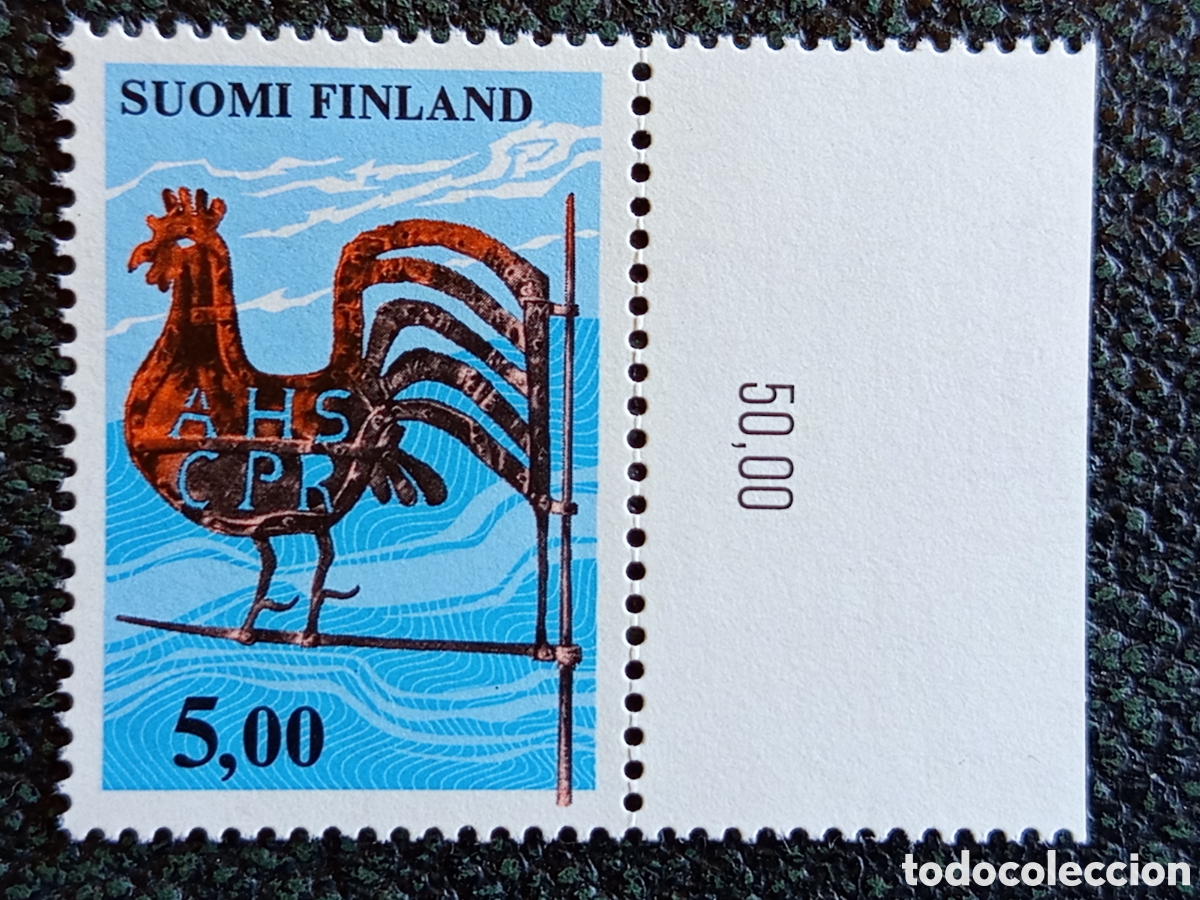 Sellos: Finlandia 1974 Sello Veleta Gallo de Forja Borde Hoja MNH Facit 757 YT 726