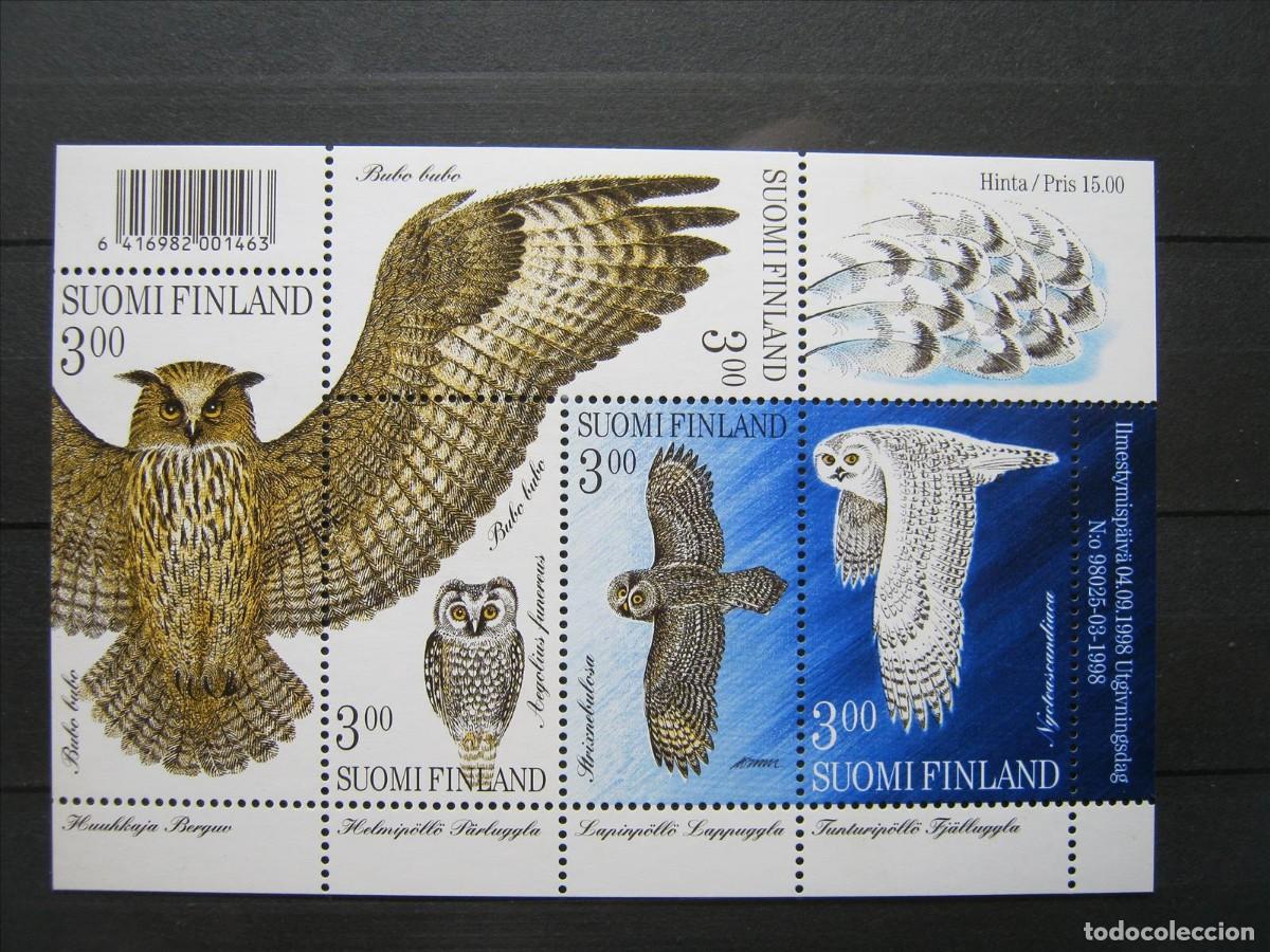 Sellos: FINLANDIA 1998 AVES BUHOS HOJA BLOQUE YVERT HB 19 1412/16 MNH** SIN CHARNELA LUJO.