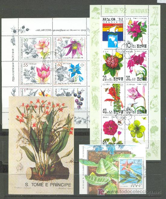 Sellos: 4 hojitas mataselladas. Tema flora. - Foto 1