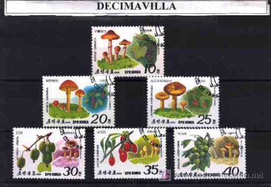 Sellos: FLORA, COREA, SETAS, L008, SERIE USADA Y COMPLETA - Foto 1