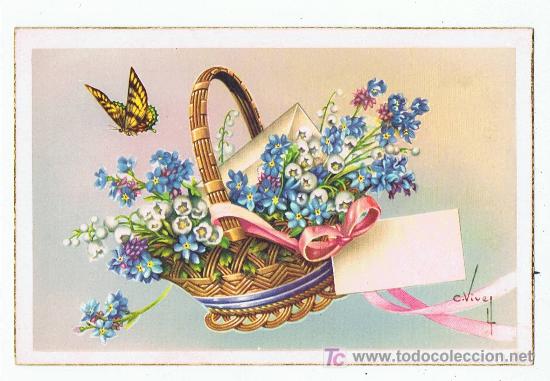 Sellos: Cesto de flores con mariposa - Foto 1