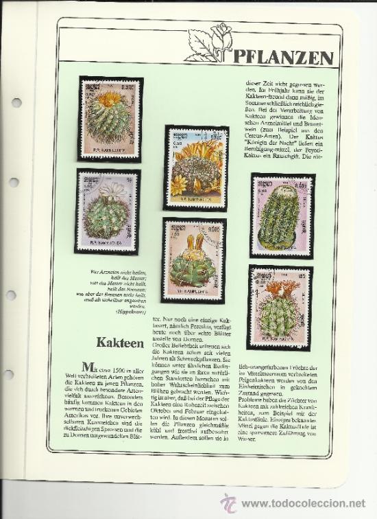 Sellos: DOCUMENTO CON SELLOS TEMA CACTUS KAMPUCHEA FLORA - Foto 1