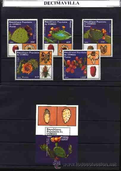 Sellos: CONGO, FLORA, CACTUS, 1989, 855/59 + HB 44 - Foto 1