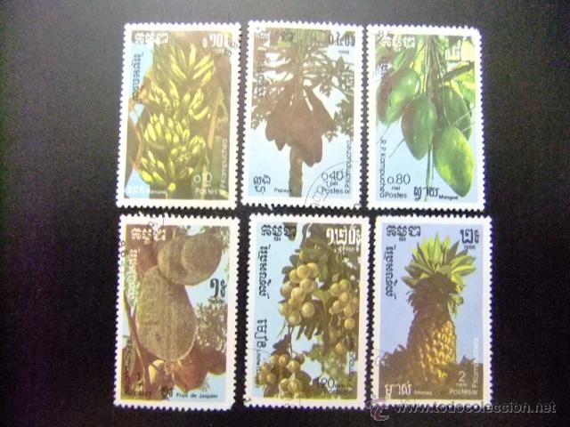 Sellos: L 172 KAMPUCHEA CAMBOYA 1986 / FLORA FRUTOS TROPICALES / YVERT 681 / 687 FU incompleta