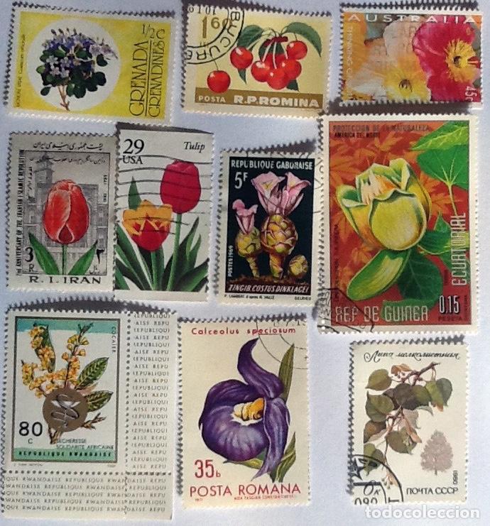 Sellos: LOTE DE 10 SELLOS DE FLORA. - Foto 1