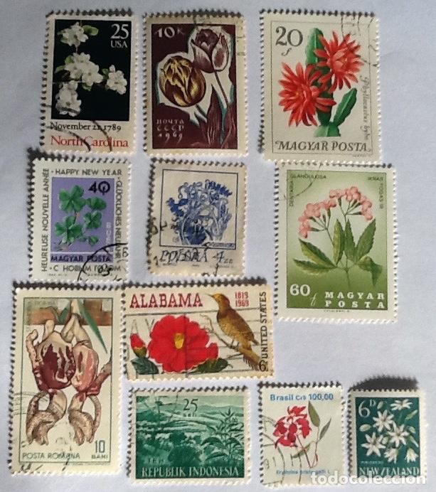 Sellos: LOTE DE 11 SELLOS DE FLORA. - Foto 1