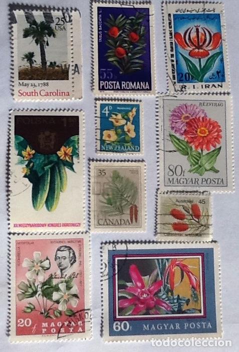 Sellos: LOTE DE 10 SELLOS DE FLORA. - Foto 1