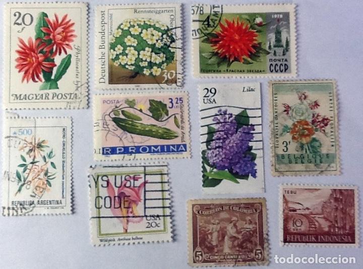 Sellos: LOTE DE 10 SELLOS DE FLORA. - Foto 1