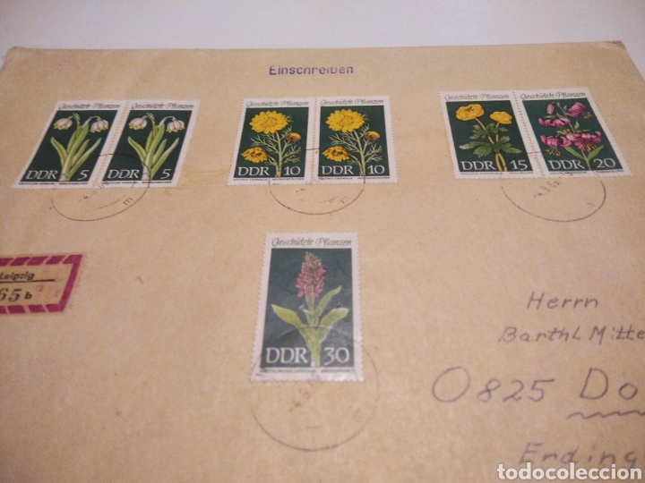 Sellos: Sobre con sellos DDR Flores - Foto 2