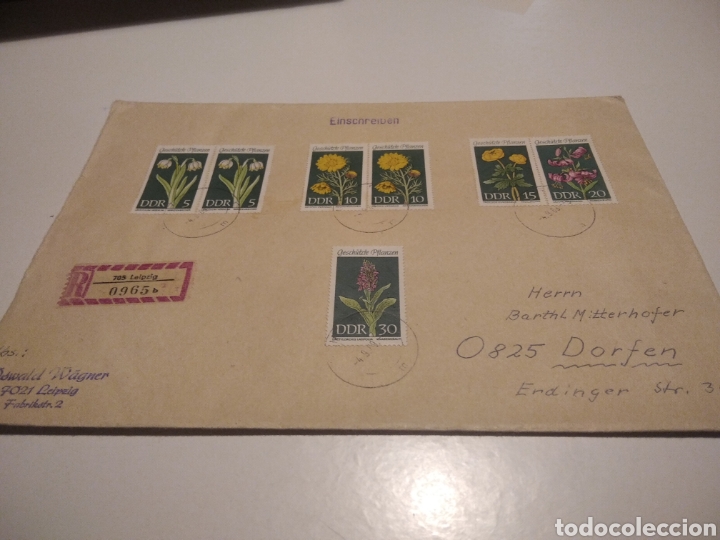 Sellos: Sobre con sellos DDR Flores - Foto 1