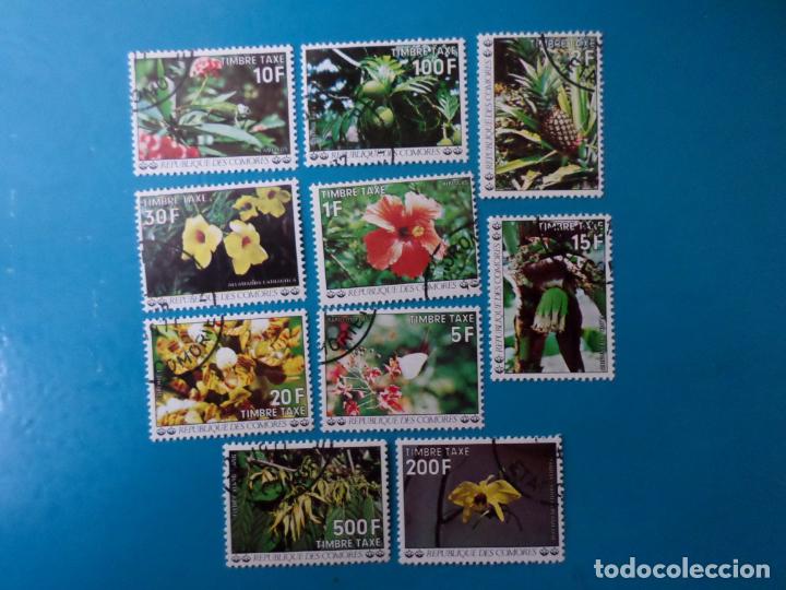 Sellos: comores, 10 sellos de tasa, tema flora - Foto 1
