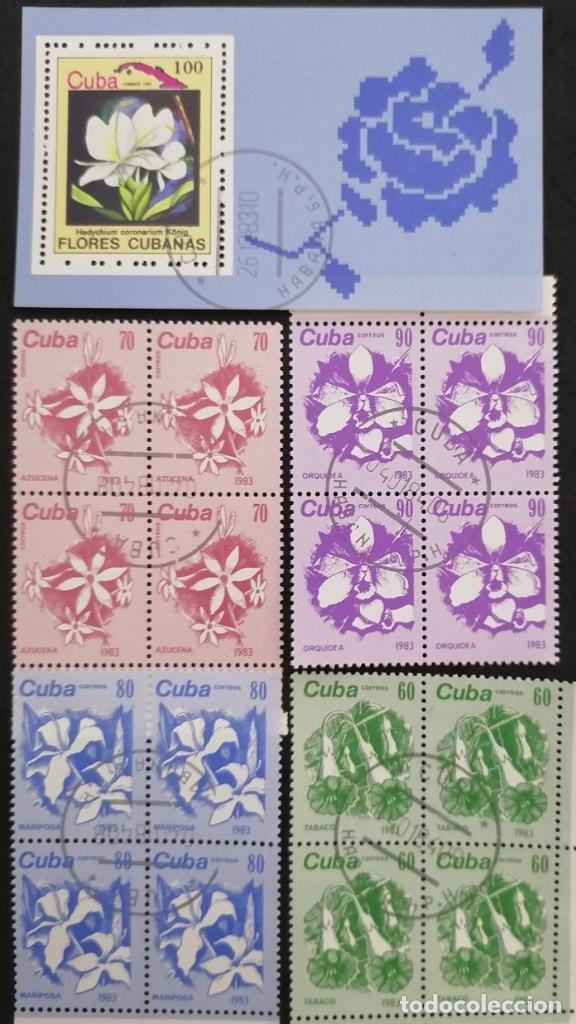 Sellos: CUBA 1983 - HB Y SERIE FLORES = - Foto 1
