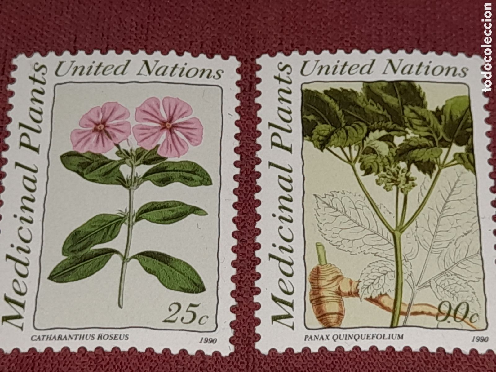 Sellos: Sello N. Unidas, N. York nuevo 1990. Plantas medicinales. Flora. Flores. Naturaleza.
